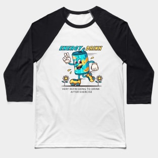 Energy drinks. Cartoon mascots, drink cans playing roller skates Baseball T-Shirt